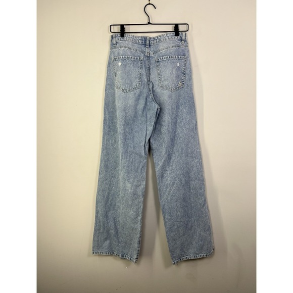 Indigo Rein Wide Leg Distressed Jeans Size 9 28x30 Light Wash - Picture 8 of 13